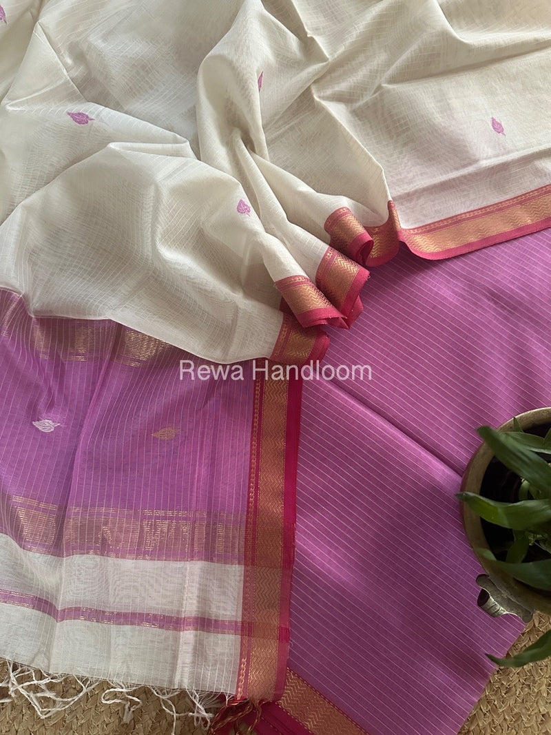 Maheshwari Lavender-White Motifs Top-Dupatta Set PST0108