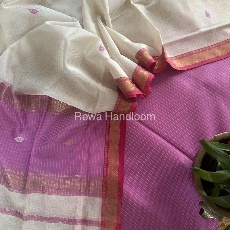 Maheshwari Lavender-White Motifs Top-Dupatta Set PST0108