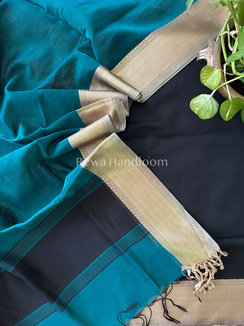 Maheshwari Black-Rama Green Multicolour Dress Material RTP010