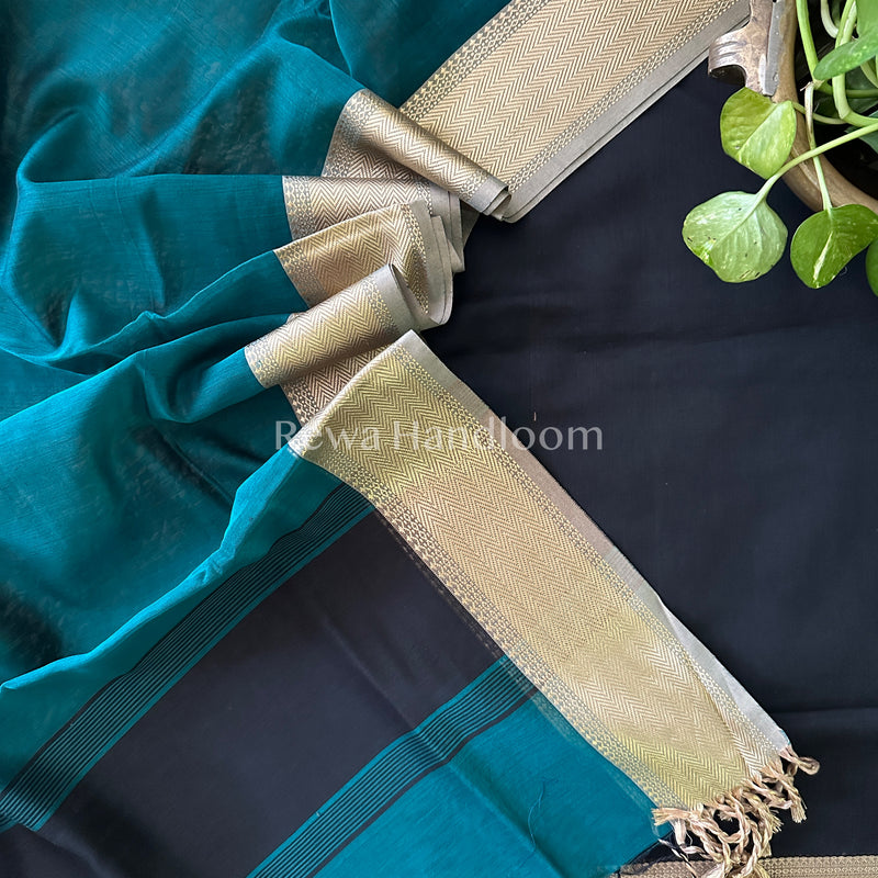 Maheshwari Black-Rama Green Multicolour Dress Material RTP010
