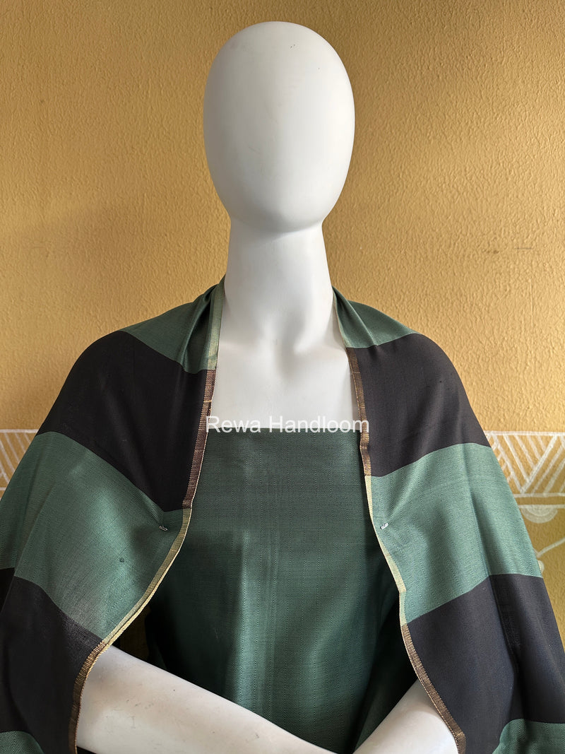 Maheshwari Mint Green-Black Four Paddle Top-Dupatta FPSS017