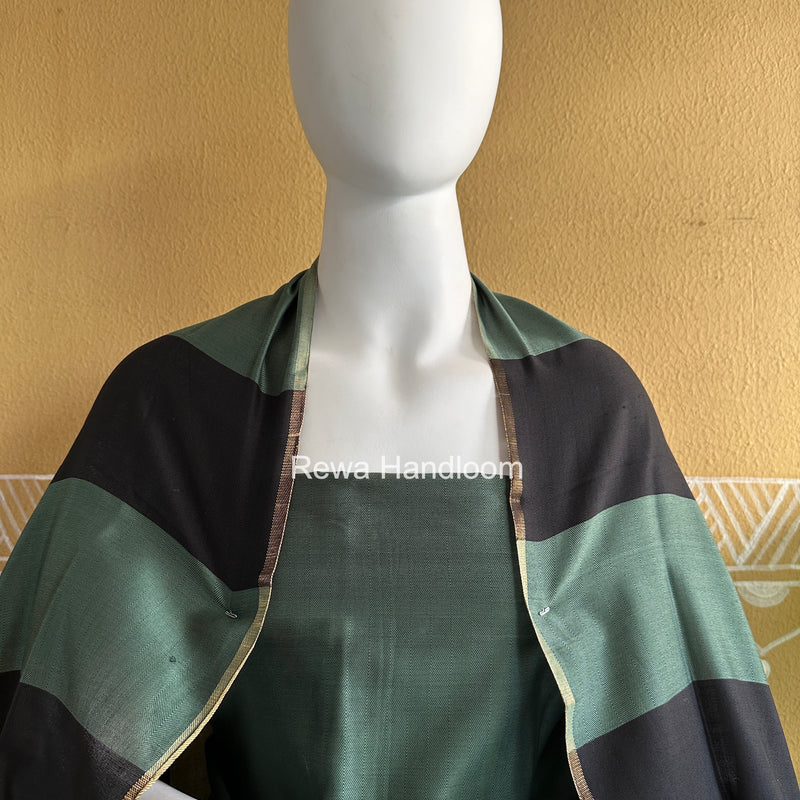 Maheshwari Mint Green-Black Four Paddle Top-Dupatta FPSS017