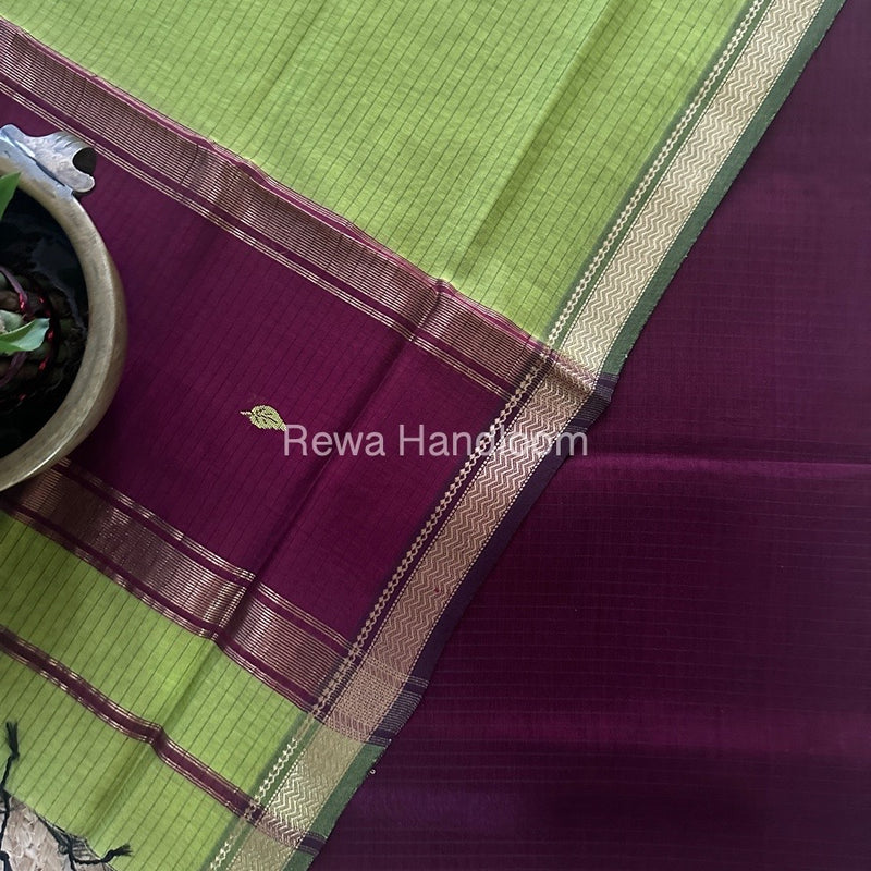Maheshwari Wine-Mehendi Green Motifs Top-Dupatta Set PST0132