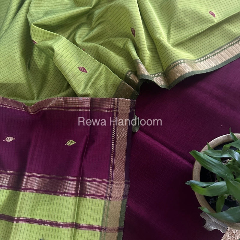 Maheshwari Wine-Mehendi Green Motifs Top-Dupatta Set PST0132