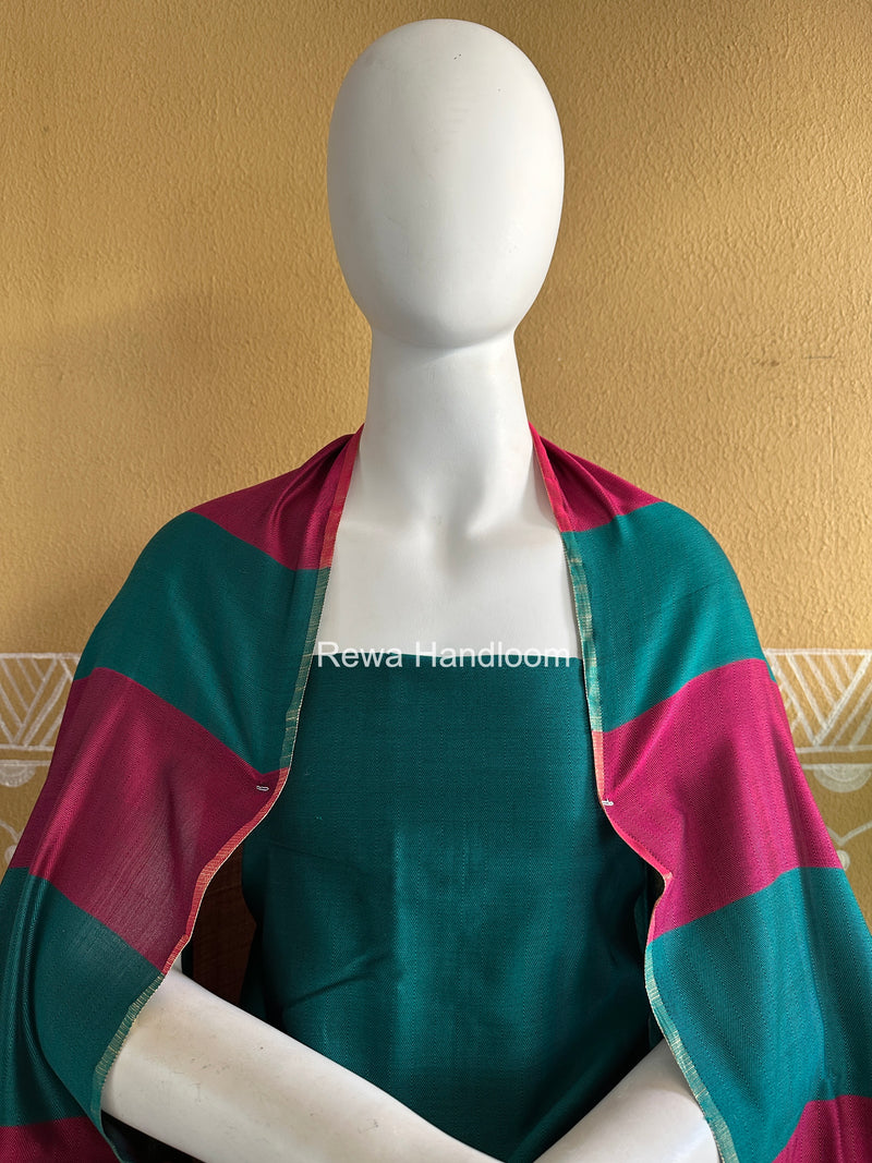 Maheshwari Rama Green-Pink  Four Paddle Top-Dupatta FPSS018
