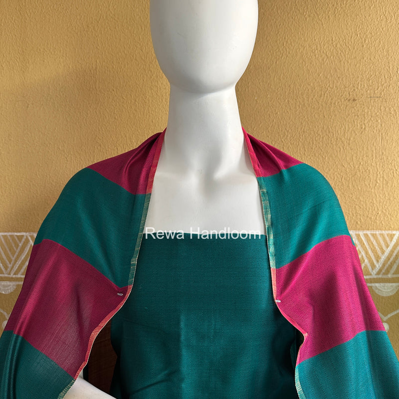 Maheshwari Rama Green-Pink  Four Paddle Top-Dupatta FPSS018