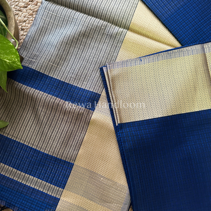 Maheshwari Blue Resham Thread Border Saree-RES02
