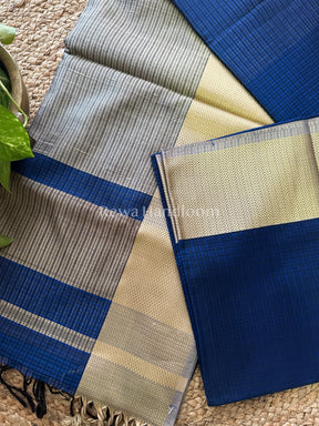 Maheshwari Blue Resham Thread Border Saree-RES02