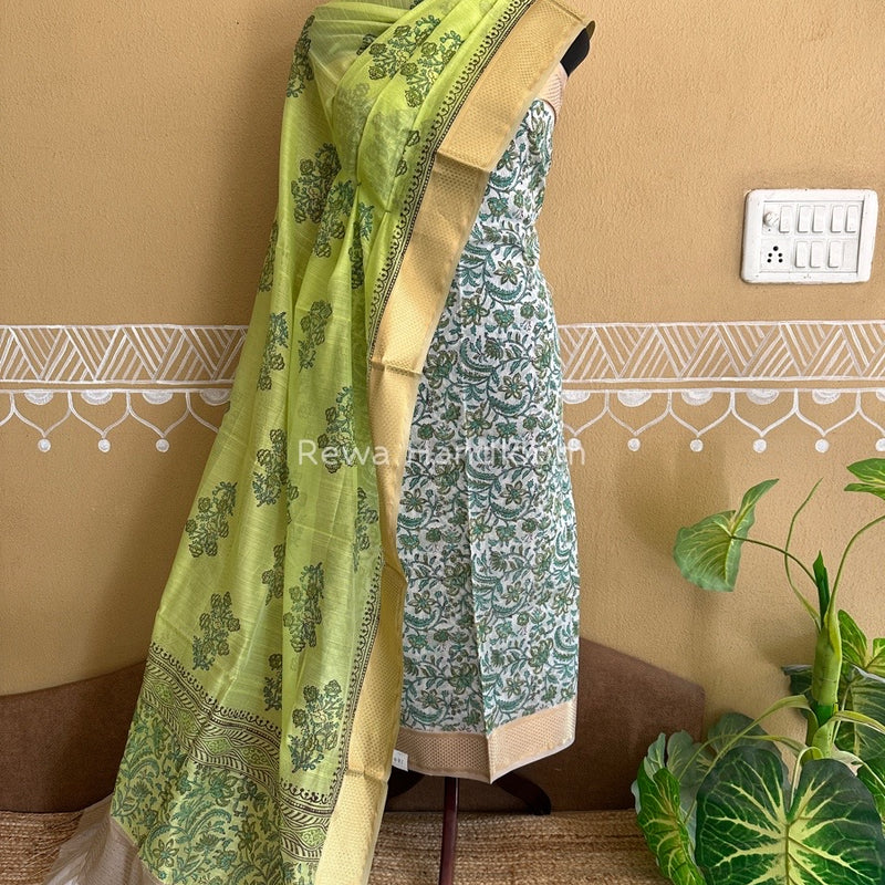 Maheshwari Handblock Print Top-Dupatta