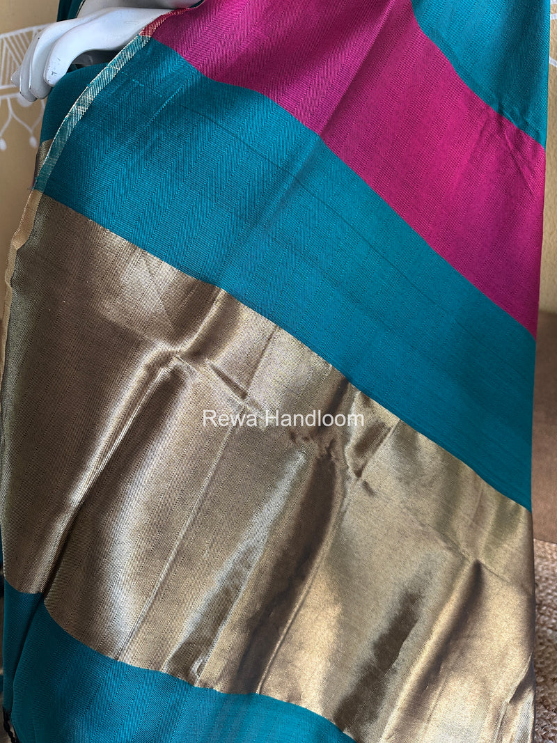 Maheshwari Rama Green-Pink  Four Paddle Top-Dupatta FPSS018