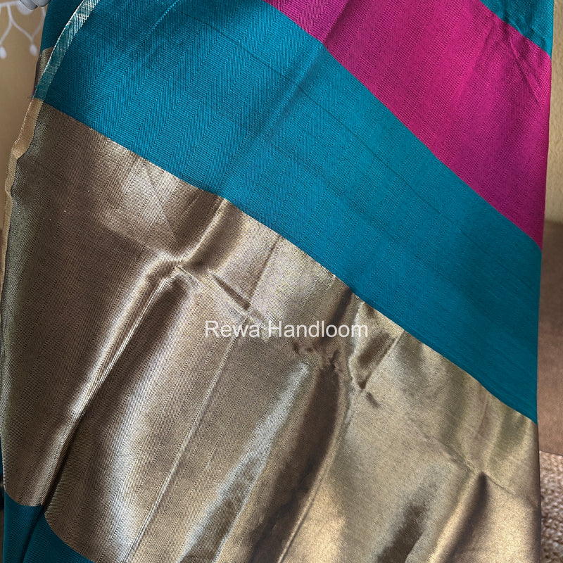 Maheshwari Rama Green-Pink  Four Paddle Top-Dupatta FPSS018