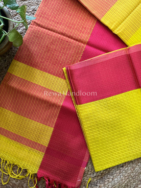 Maheshwari Yellow Resham Thread Border Saree-RES07