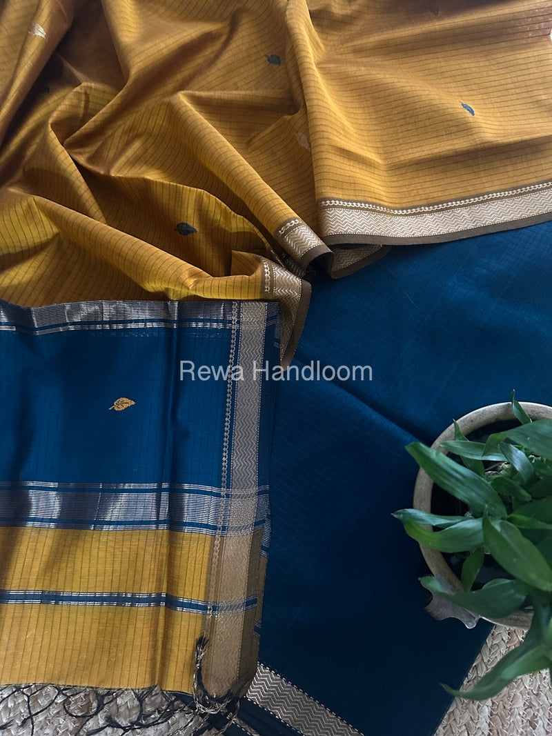 Maheshwari Morpankhi-Mustard Yellow Motifs Top-Dupatta Set PST0162