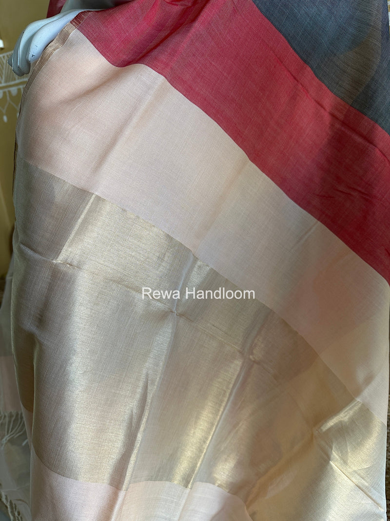 Maheshwari Peach Four Paddle Top-Dupatta FPSS02 Rewa Handloom