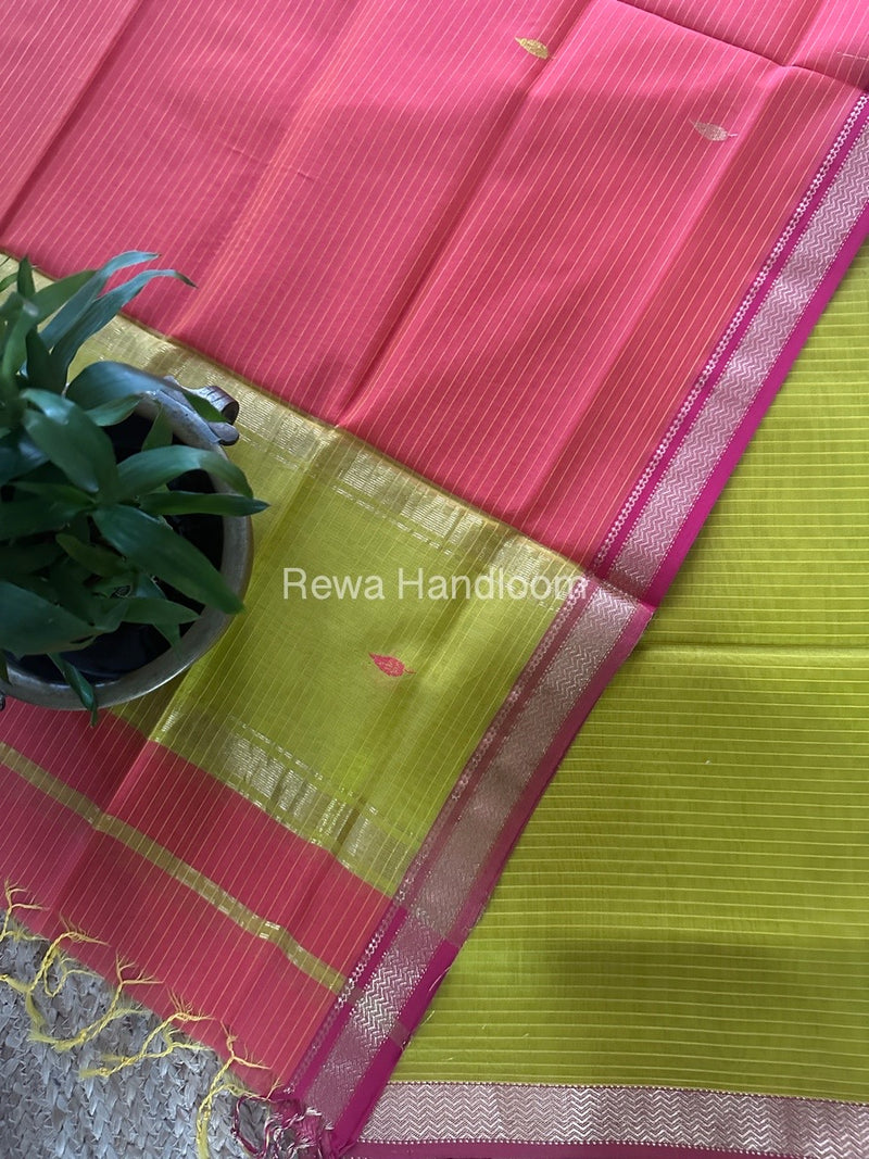Maheshwari Mustard Yellow-Fuchsia pink Motifs Top-Dupatta Set PST0109