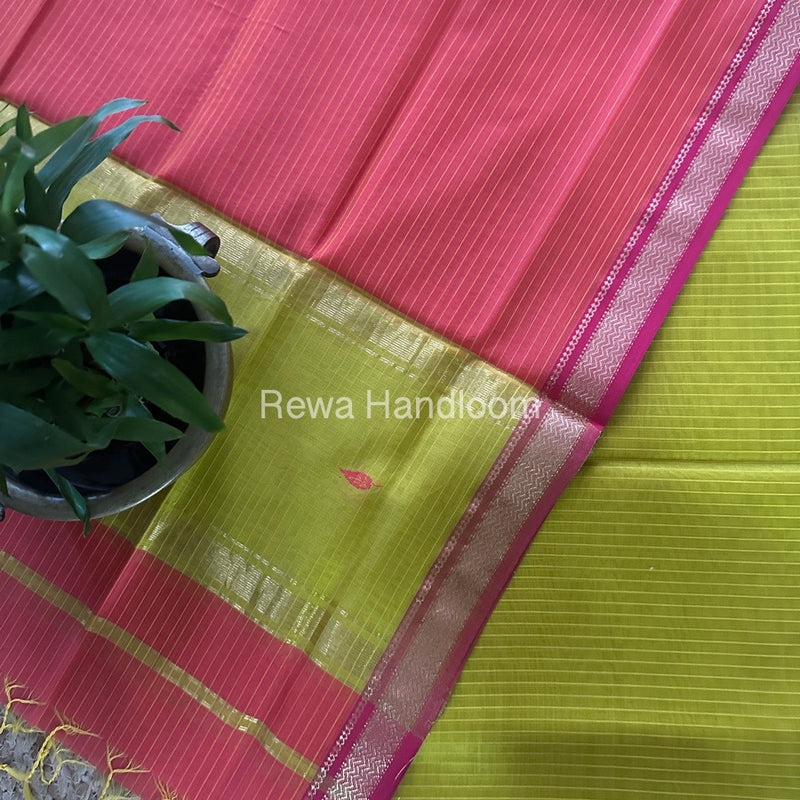 Maheshwari Mustard Yellow-Fuchsia pink Motifs Top-Dupatta Set PST0109