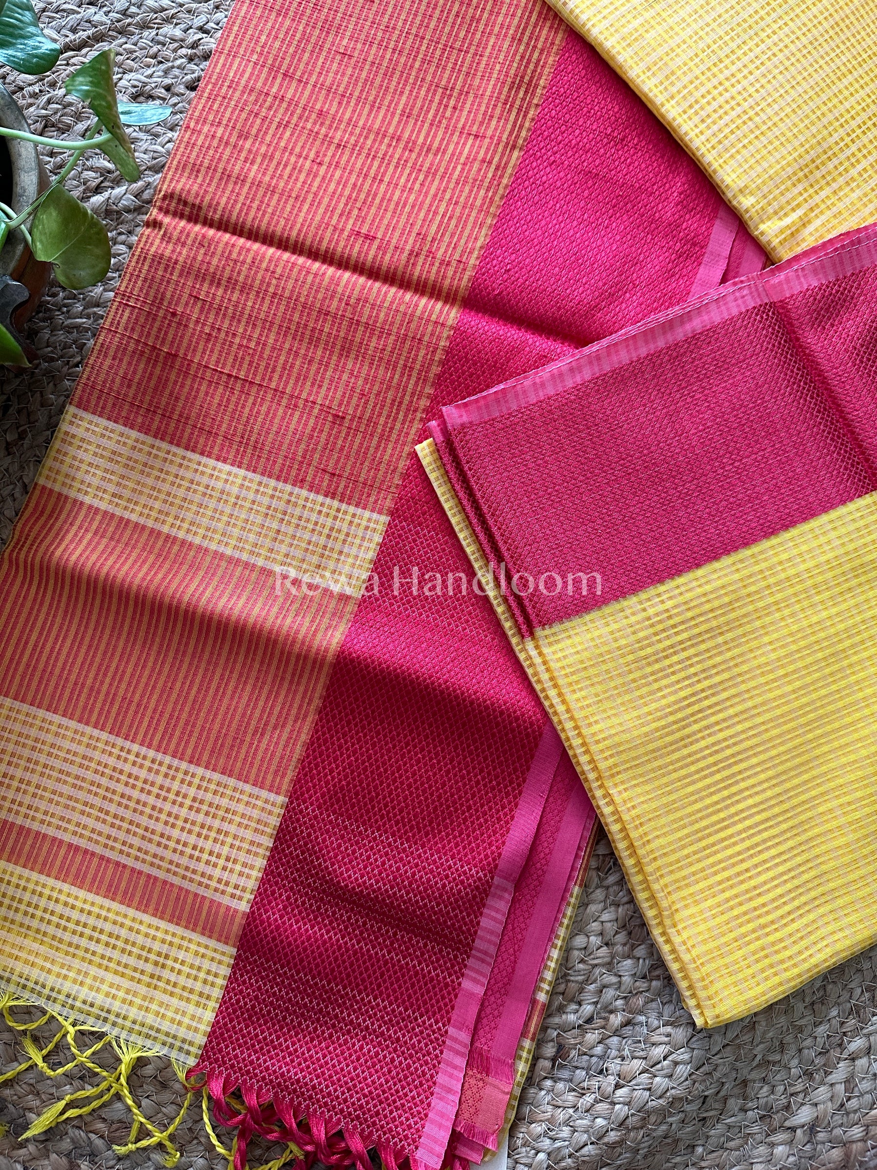 Maheshwari Yellow Resham Thread Border Saree-RES06