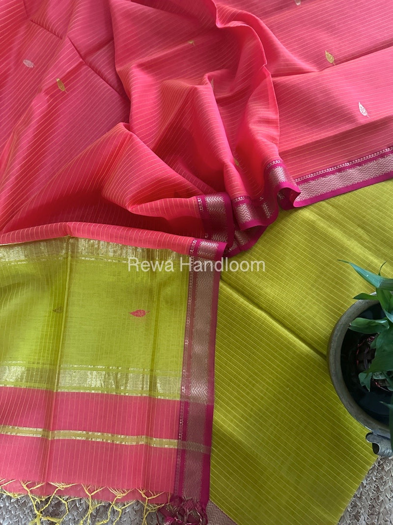 Maheshwari Mustard Yellow-Fuchsia pink Motifs Top-Dupatta Set PST0109