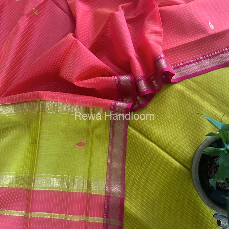 Maheshwari Mustard Yellow-Fuchsia pink Motifs Top-Dupatta Set PST0109