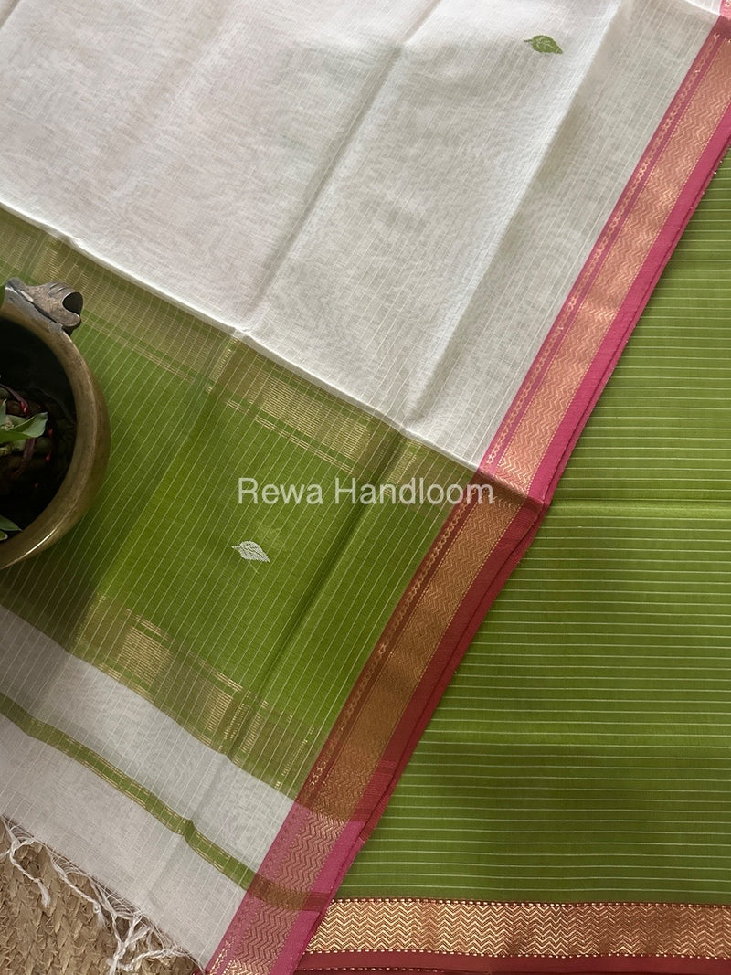Maheshwari Mehendi Green-White Motifs Top-Dupatta Set PST0141
