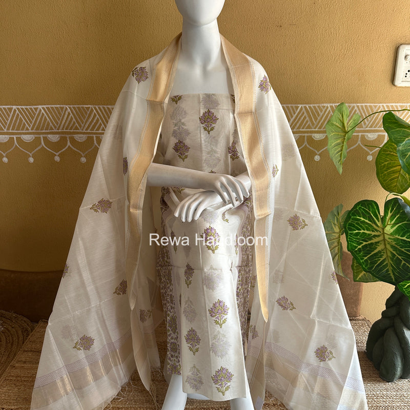Maheshwari Handblock Print Top-Dupatta