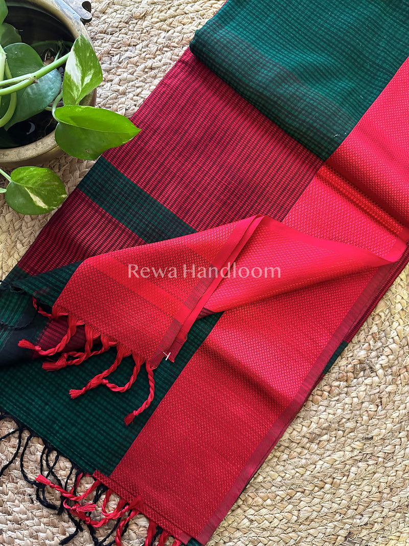 Maheshwari Green Resham Thread Border Saree-RES05