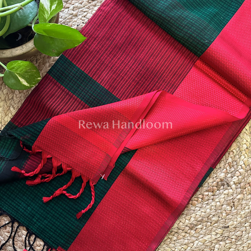 Maheshwari Green Resham Thread Border Saree-RES05