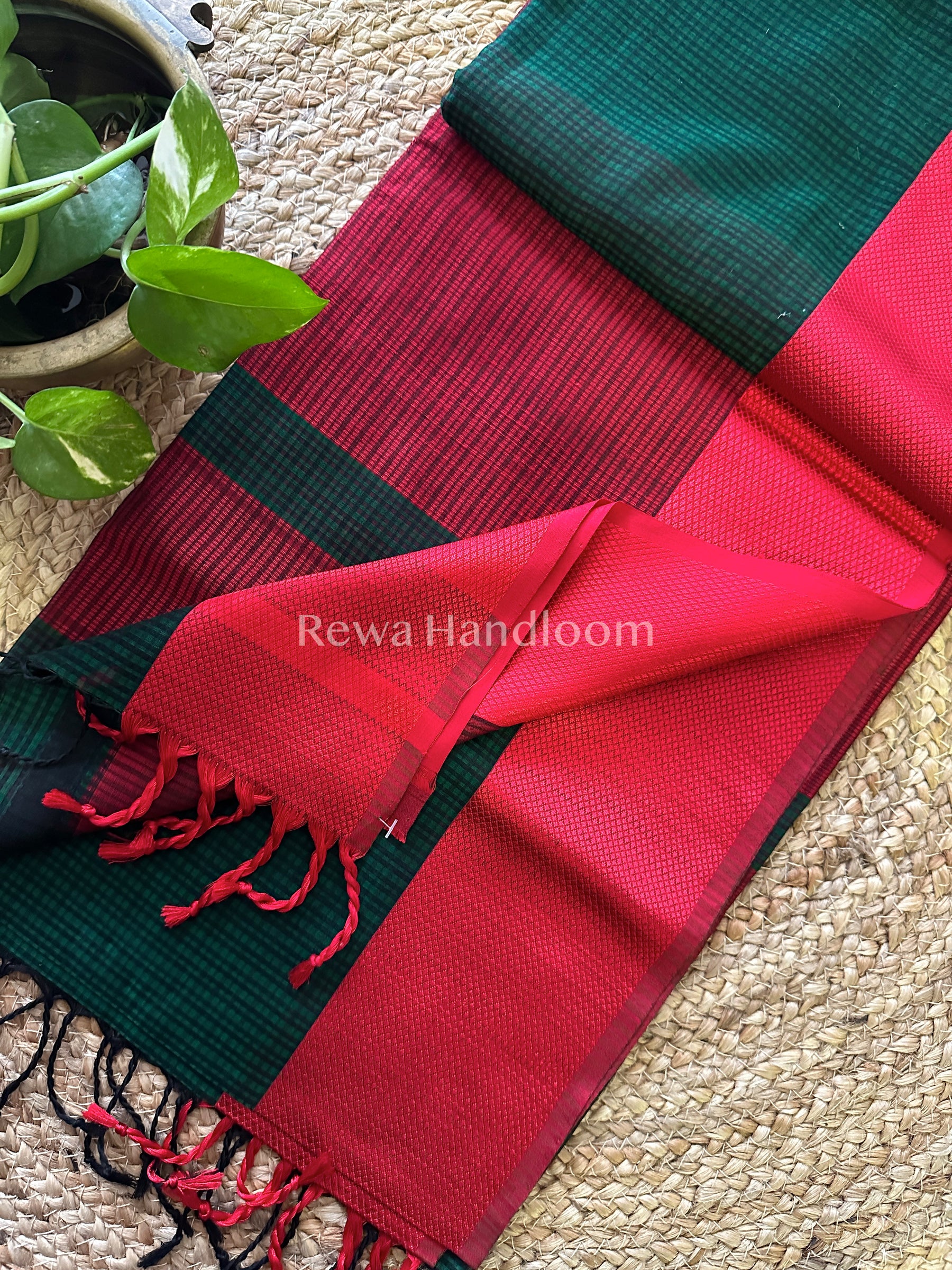 Maheshwari Green Resham Thread Border Saree-RES05