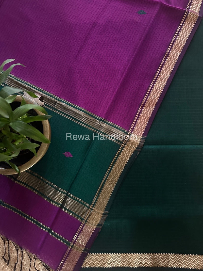 Maheshwari Green-Dark Purple Motifs Top-Dupatta Set PST0168