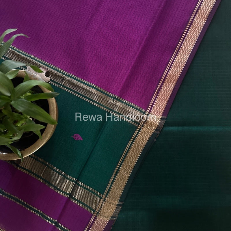 Maheshwari Green-Dark Purple Motifs Top-Dupatta Set PST0168