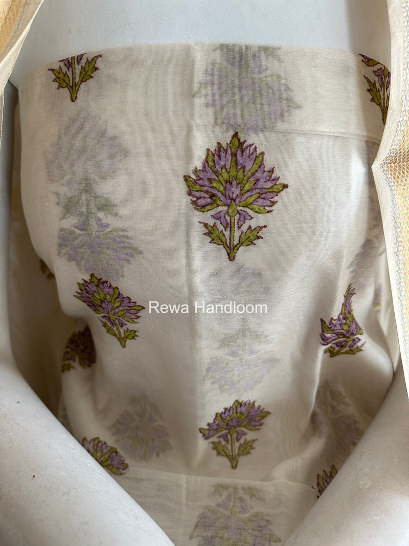 Maheshwari White Handblock Print Top-Dupatta HBS0154