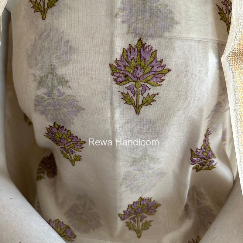 Maheshwari White Handblock Print Top-Dupatta HBS0154