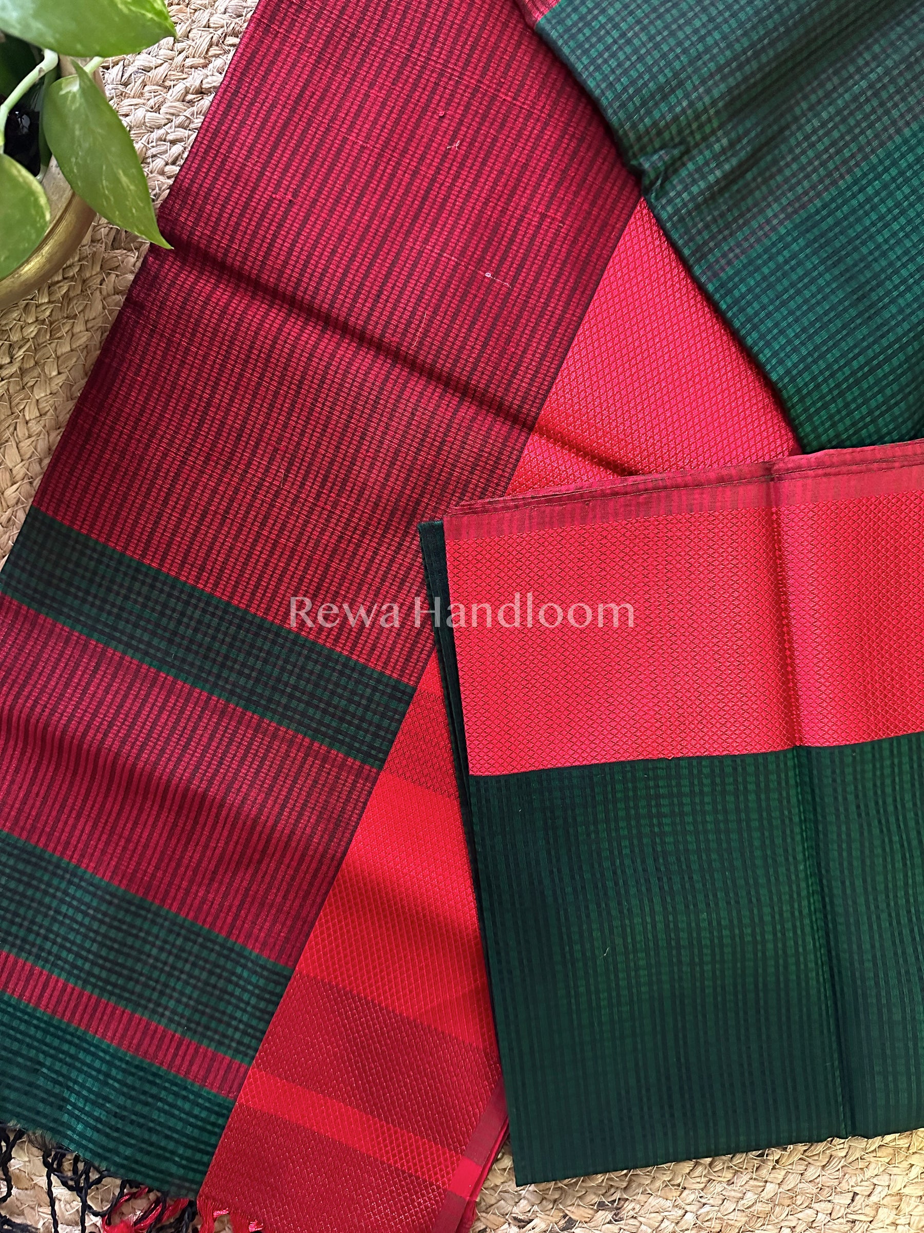 Maheshwari Green Resham Thread Border Saree-RES05