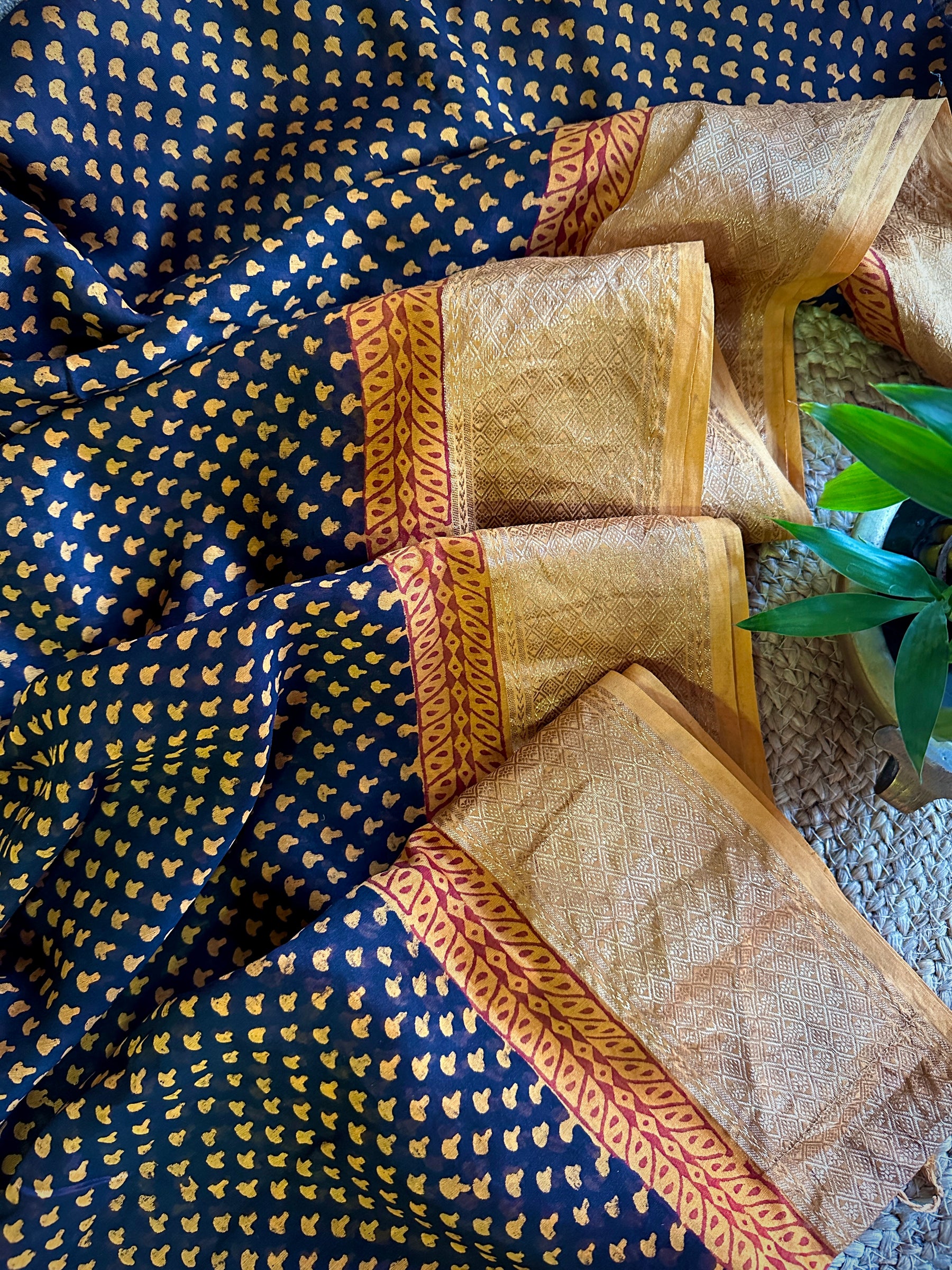 Maheshwari Black- Yellow Bagh Print Saree