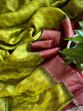 Maheshwari Green - Red Bagh Print Saree