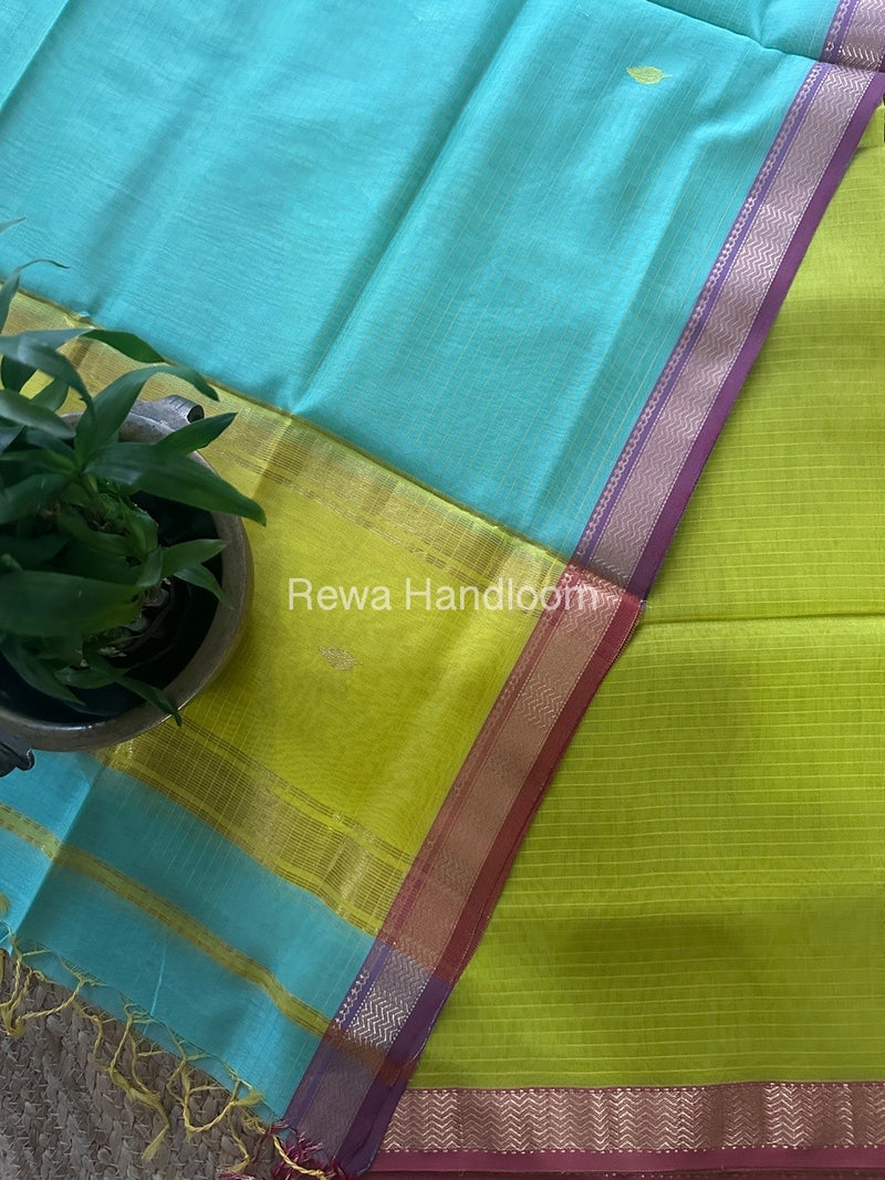 Maheshwari Mehendi Green-Aqua Green Motifs Top-Dupatta Set PST0164