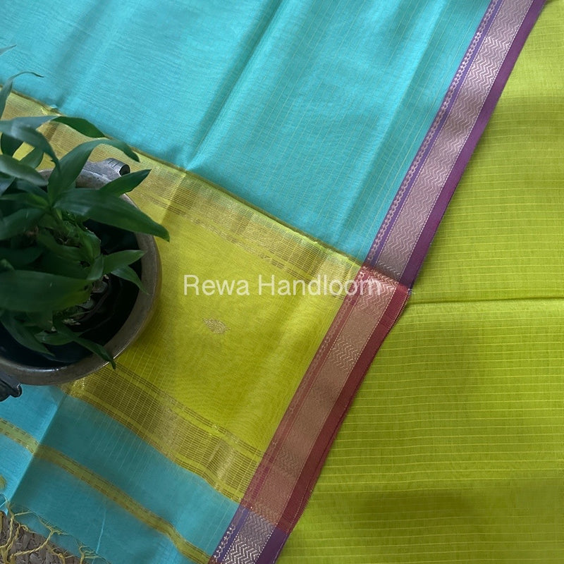 Maheshwari Mehendi Green-Aqua Green Motifs Top-Dupatta Set PST0164