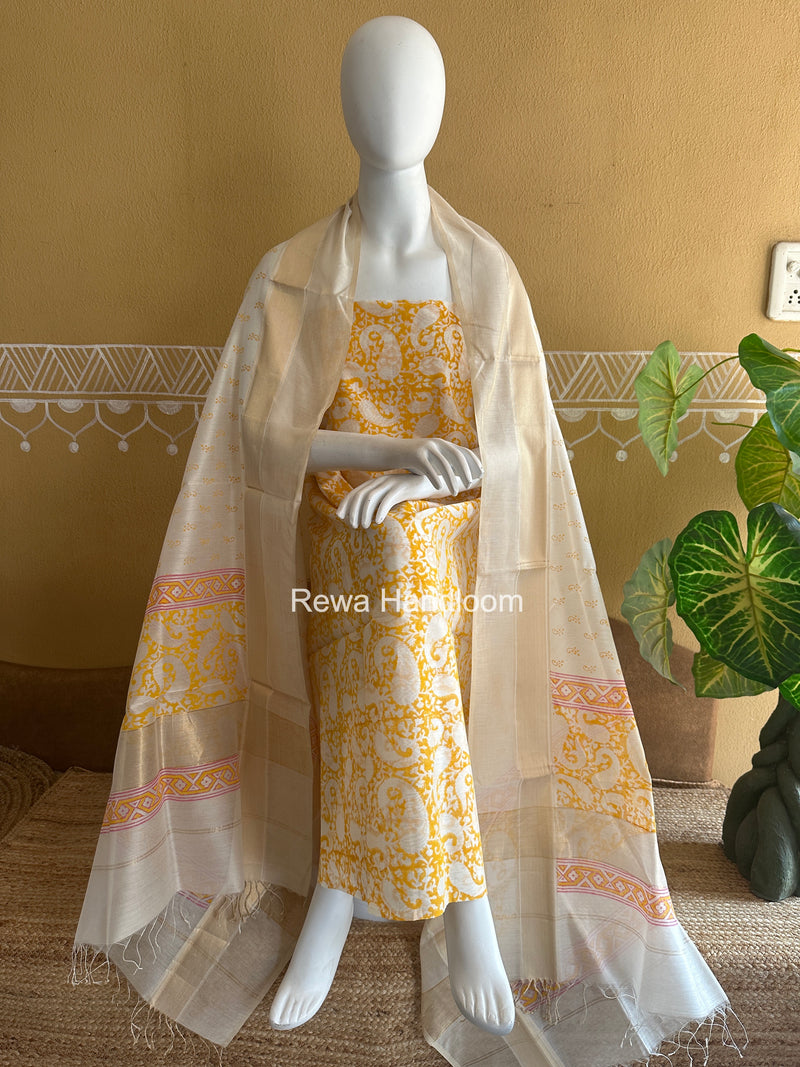 Maheshwari Handblock Print Top-Dupatta