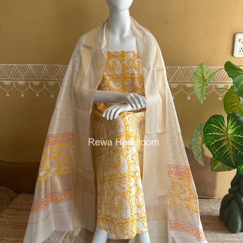 Maheshwari Handblock Print Top-Dupatta
