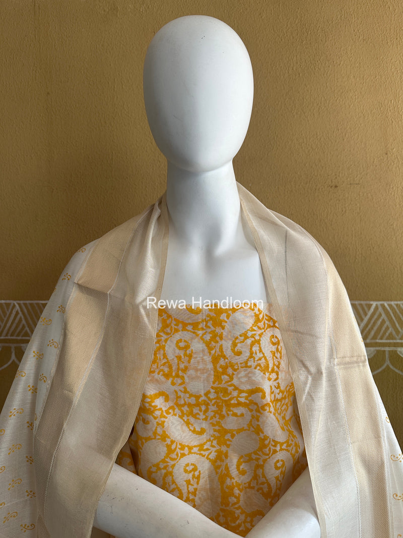 Maheshwari Yellow Handblock Print Top-Dupatta HBS0205