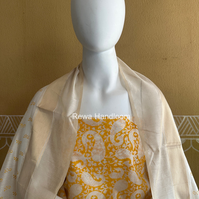 Maheshwari Yellow Handblock Print Top-Dupatta HBS0205