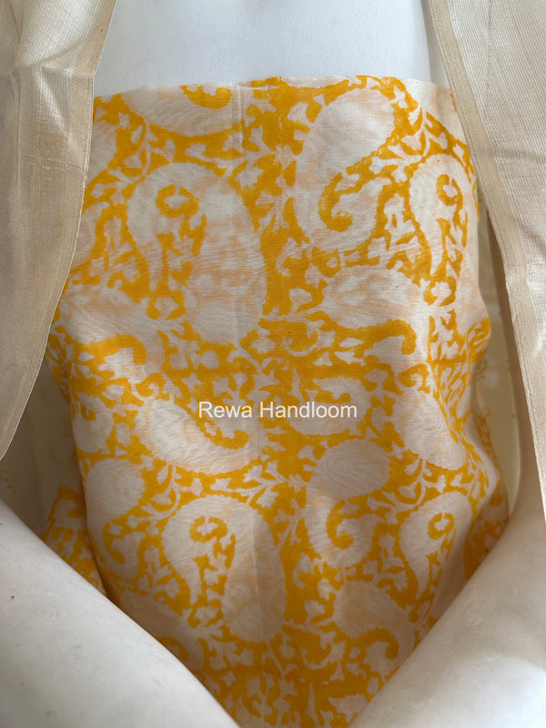 Maheshwari Yellow Handblock Print Top-Dupatta HBS0205