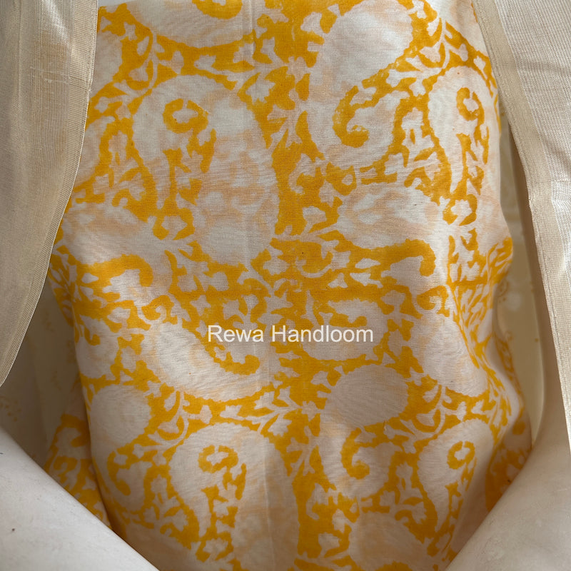 Maheshwari Yellow Handblock Print Top-Dupatta HBS0205