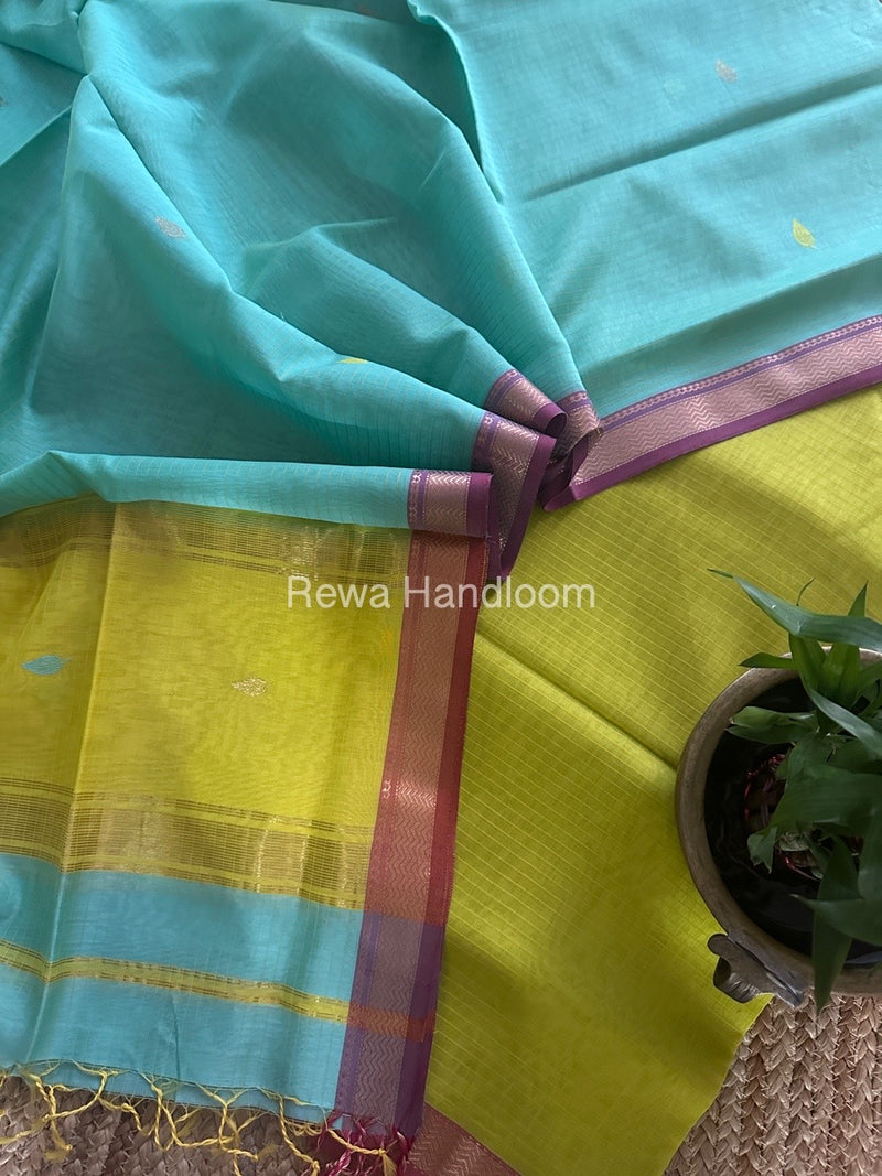 Maheshwari Mehendi Green-Aqua Green Motifs Top-Dupatta Set PST0164