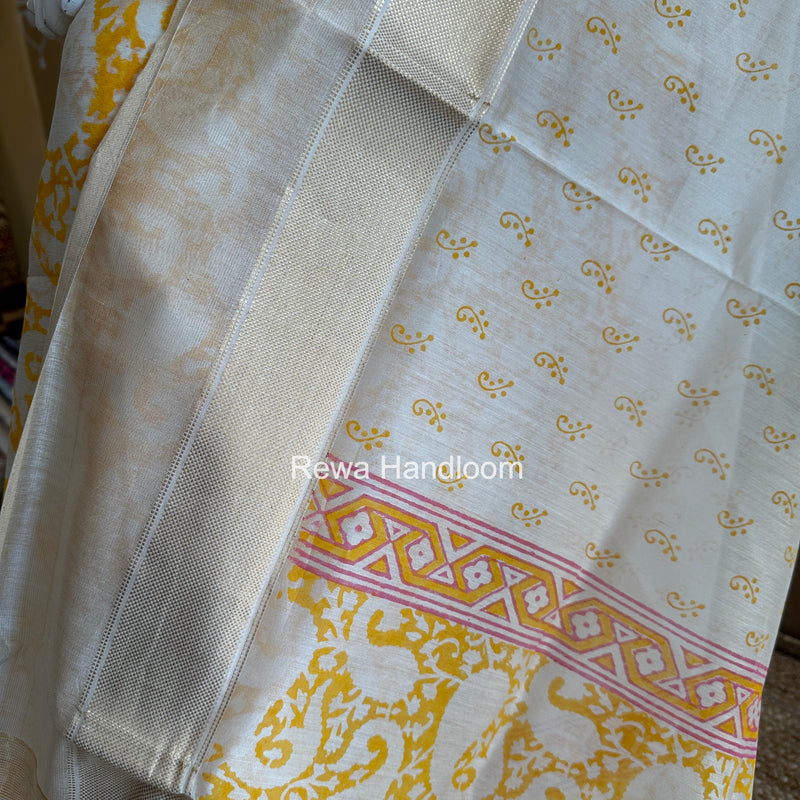 Maheshwari Yellow Handblock Print Top-Dupatta HBS0205