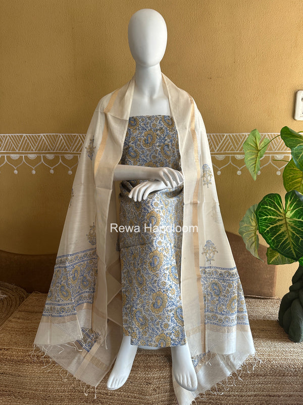 Maheshwari Handblock Print Top-Dupatta