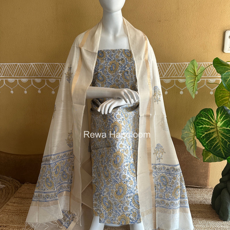 Maheshwari Handblock Print Top-Dupatta