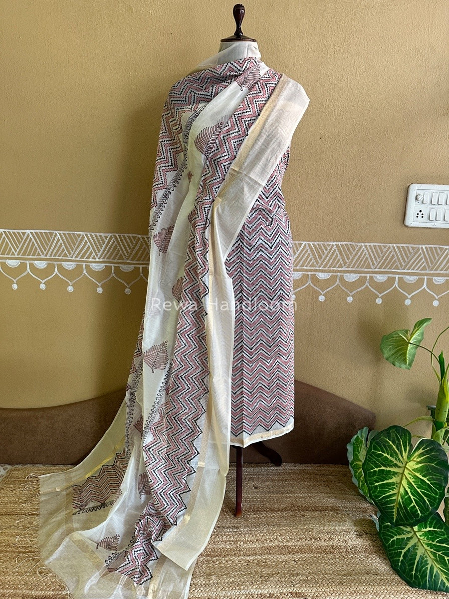 Maheshwari Handblock Print Top-Dupatta