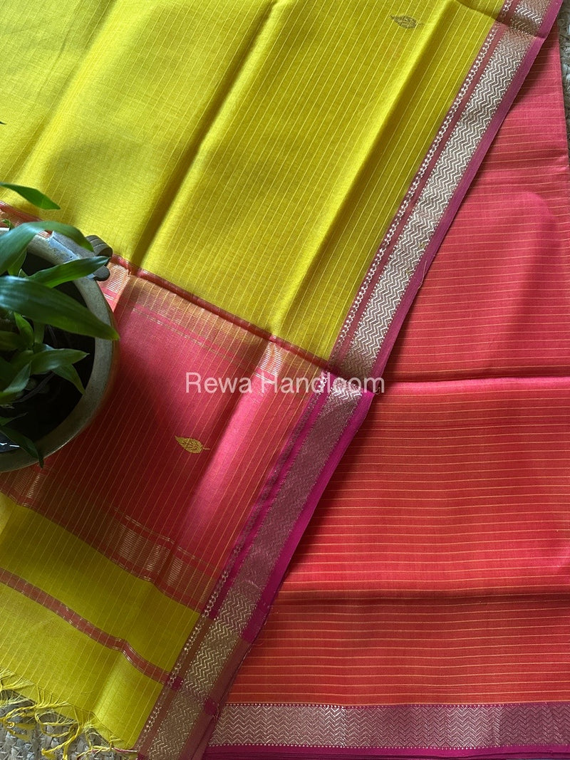 Maheshwari Fuchsia-Mustard Yellow Motifs Top-Dupatta Set PST097