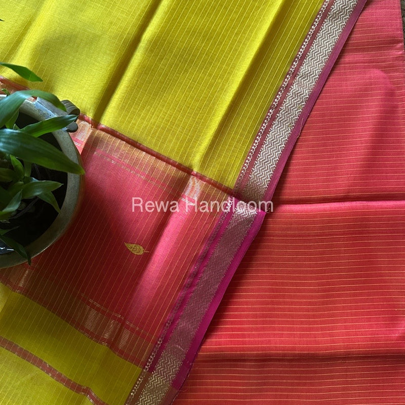 Maheshwari Fuchsia-Mustard Yellow Motifs Top-Dupatta Set PST097